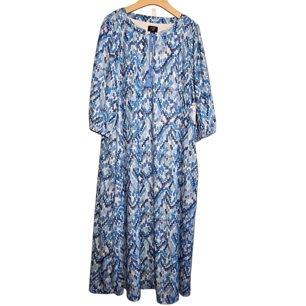 June + Vie Halcion Boho Maxi Dress Plus Sz 1X 22/24 Painter's Dot Blue Feminine